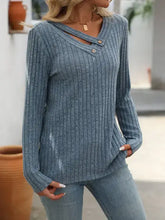 Load image into Gallery viewer, Button-Up V-Neck Sweater with Striped Design