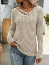 Load image into Gallery viewer, Button-Up V-Neck Sweater with Striped Design