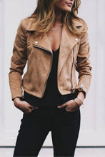 Load image into Gallery viewer, Light Brown SOLID COLOR LAPEL OBLIQUE ZIPPER SHORT JACKET