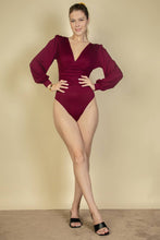 Load image into Gallery viewer, Plunge Neck Peasant Sleeve Bodysuit