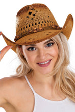 Load image into Gallery viewer, Beaded Crochet Crushable Straw Cowboy Hat