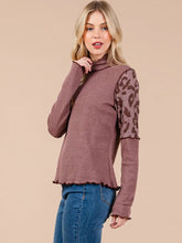 Load image into Gallery viewer, Long Sleeve Mock Neck Animal Print Ribbed Top