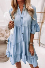 Load image into Gallery viewer, Casual Denim Shirt Dress Short Sleeve A Line