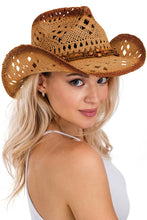 Load image into Gallery viewer, Beaded Crochet Crushable Straw Cowboy Hat