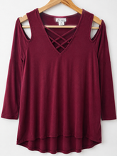Load image into Gallery viewer, Ella Mara Burgundy Cold Shoulder Crisscross Top