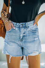 Load image into Gallery viewer, Sky Blue Distressed Denim Shorts

