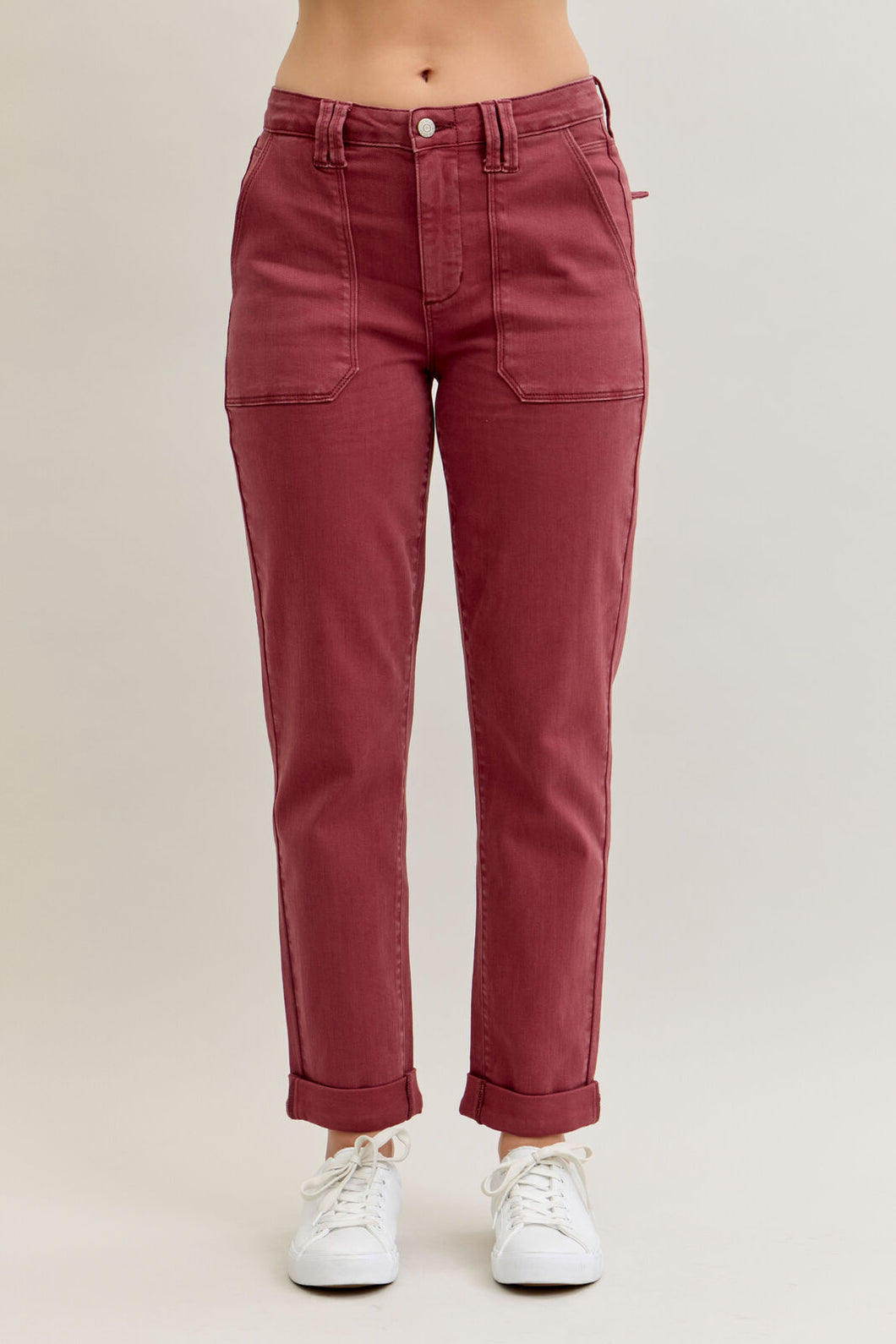 Judy Blue High Waisted Cuffed Burgundy
