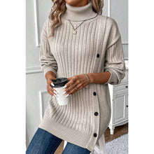 Load image into Gallery viewer, Ribbed Turtleneck Button Side Fit Sweater
