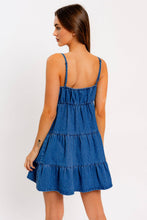 Load image into Gallery viewer, SPAGHETTI STRAP TIERED DENIM DRESS

