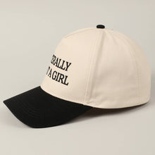 Load image into Gallery viewer, Literally Just A Girl Embroidery Two Tone Trucker Hat
