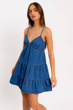 Load image into Gallery viewer, SPAGHETTI STRAP TIERED DENIM DRESS

