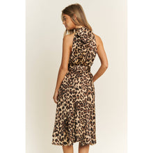 Load image into Gallery viewer, SOFT SATIN ANIMAL PRINT HALTER NECK HIGH LOW HEM MIDI DRESS
