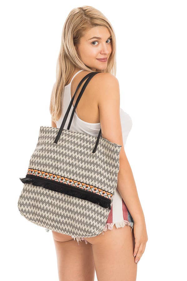 Infinite Chevron Printed Pattern Crochet  Knitted Tote Bag