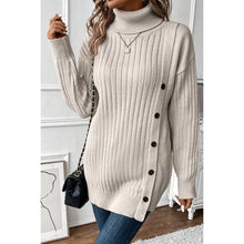 Load image into Gallery viewer, Ribbed Turtleneck Button Side Fit Sweater
