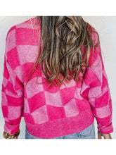 Load image into Gallery viewer, Pink Checkered Buttoned Cardigan
