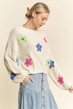 Load image into Gallery viewer, CHUNKY KNIT MULTI CROCHETED FLORAL SWEATER TOP
