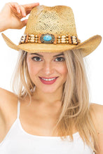 Load image into Gallery viewer, Turquoise Wood Beaded Crochet Basket Weave Cowboy Hat
