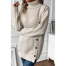 Load image into Gallery viewer, Ribbed Turtleneck Button Side Fit Sweater
