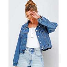 Load image into Gallery viewer, Denim Pearl Studded Jacket
