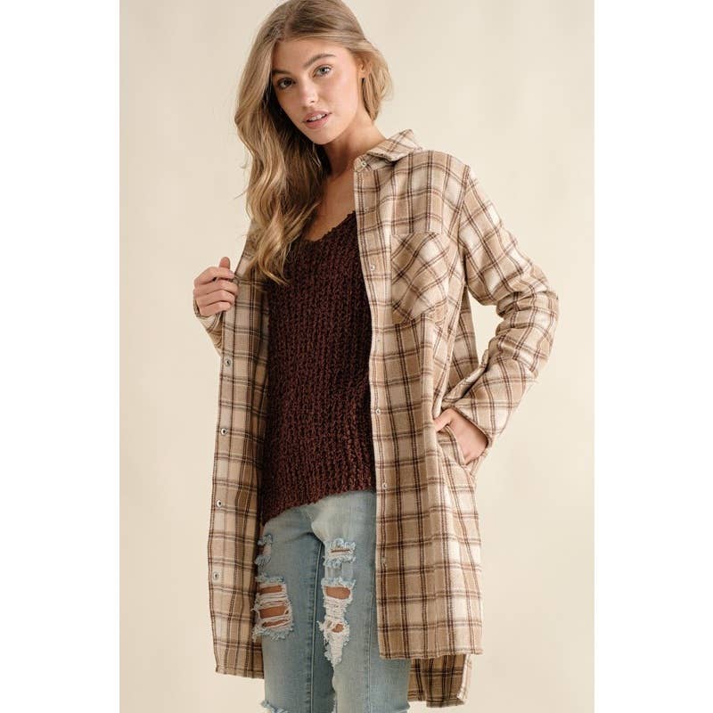 PLAID JAQUARD BUTTON DOWN OVERSIZE JACKET