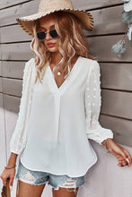 Load image into Gallery viewer, Solid V Neck Lantern Sleeve Swiss Dot Shirt
