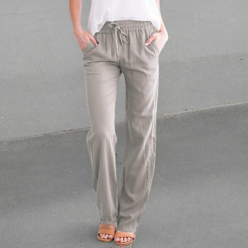 Women Loose Trousers Casual Solid Color Wide-Leg Trousers Drawstring Design Fashion Pants
