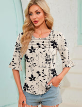 Load image into Gallery viewer, Women&#39;s 3/4 Length Sleeve Shirt Ladies Tops and Blouses Round Neck Casual Shirts Dressy Blouses Plus Size Summer Tshirts
