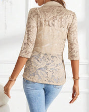 Load image into Gallery viewer, Women&#39;s Lapel Neck Lace Patch Sheer Blazer Coat Single Button Flap Night Out Party Spring Casual Office Chic Elegant Outfit
