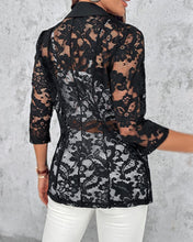 Load image into Gallery viewer, Women&#39;s Lapel Neck Lace Patch Sheer Blazer Coat Single Button Flap Night Out Party Spring Casual Office Chic Elegant Outfit
