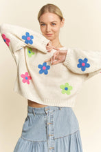 Load image into Gallery viewer, CHUNKY KNIT MULTI CROCHETED FLORAL SWEATER TOP
