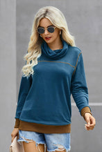 Load image into Gallery viewer, Cowl Neck Color Block Long Sleeves Loose Hoodie
