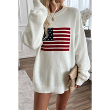 Load image into Gallery viewer, Knit Round Neck Flag Print Loose Oversized Fit Sweater
