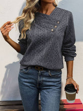 Load image into Gallery viewer, Long Sleeve Grey Pleated Solid Color Sweater
