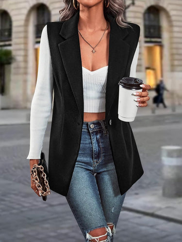 Women's Lapel Neck Button Down Blazer Vest Work Office Sleeveless Jacket