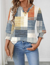 Load image into Gallery viewer, Womens 2025 Fashion Tops 3/4 Length Sleeve Smocked Sleeve Casual Blouse V-Neck Summer Tees
