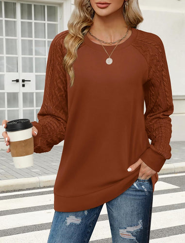 Sweaters for Women Crewneck Cable Knit Sleeve Sweaters Long Sleeve Shirts for Women Lightweight Fashion