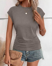 Load image into Gallery viewer, Womens Summer Cap Sleeve Tops Business Casual Crewneck T Shirts Trendy Outfits Beach Vacation Clothes Fashion Blouses
