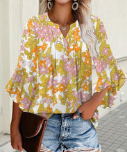 Load image into Gallery viewer, Women&#39;s 3/4 Sleeve Tops Plus-Size 2025 Trendy Blouses Ruffle Bell Sleeve Button Dressy Casual Tops
