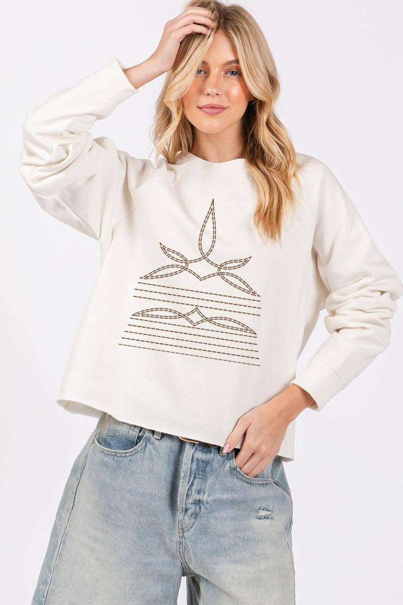 Cowboy Boots Toe Stitch Western Graphic Sweatshirt
