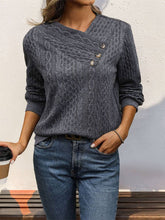 Load image into Gallery viewer, Long Sleeve Grey Pleated Solid Color Sweater
