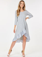 Load image into Gallery viewer, WOMEN&#39;S 3/4 SLEEVE TUNIC RUFFLE BOTTOM HEM HIGH LOW MIDI DRESS
