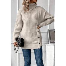 Load image into Gallery viewer, Ribbed Turtleneck Button Side Fit Sweater
