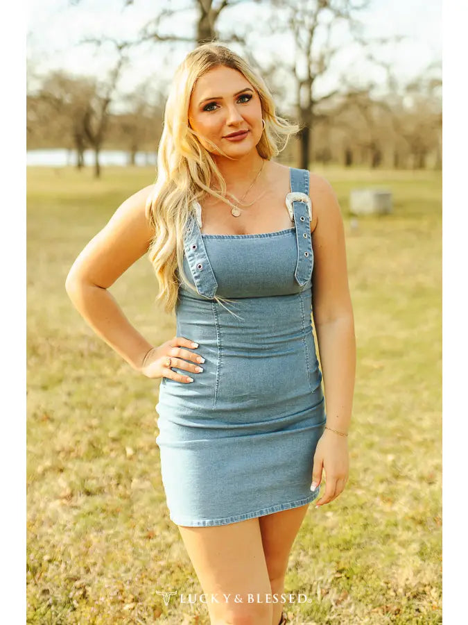 Buckle Strap Denim Dress Divine Style LLC Buckle Strap Denim Dress Divine Style LLC