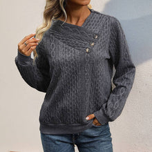 Load image into Gallery viewer, Long Sleeve Grey Pleated Solid Color Sweater
