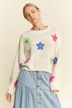 Load image into Gallery viewer, CHUNKY KNIT MULTI CROCHETED FLORAL SWEATER TOP
