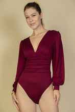Load image into Gallery viewer, Plunge Neck Peasant Sleeve Bodysuit
