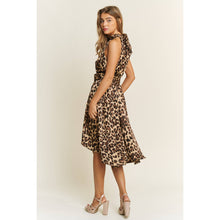 Load image into Gallery viewer, SOFT SATIN ANIMAL PRINT HALTER NECK HIGH LOW HEM MIDI DRESS
