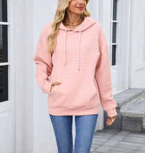 Load image into Gallery viewer, Pink Waffle Knit Hoodie | Oversized Pullover with Kangaroo Pocket
