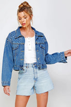 Load image into Gallery viewer, Denim Pearl Studded Jacket
