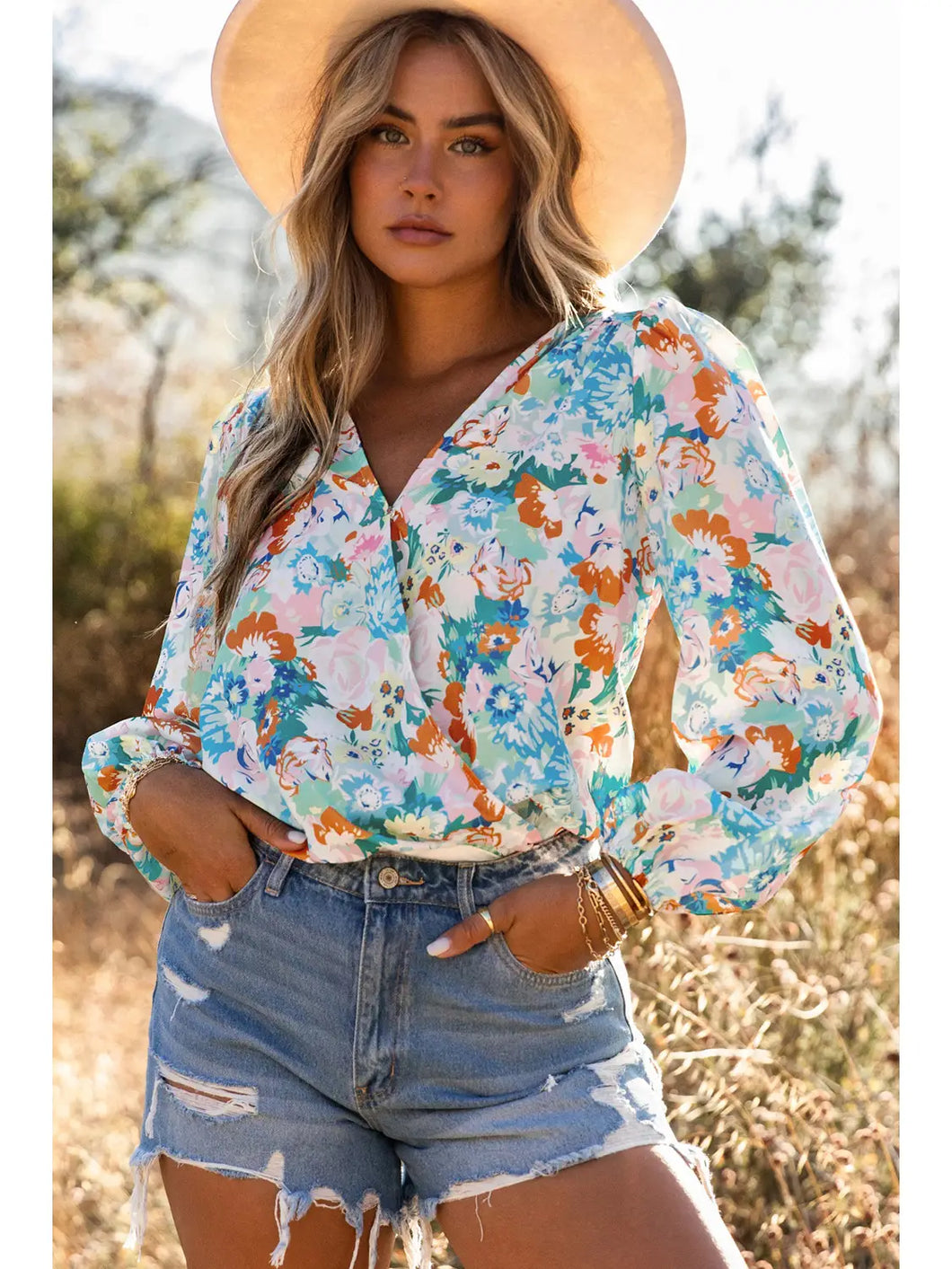 Floral Print Wrap Body Suit